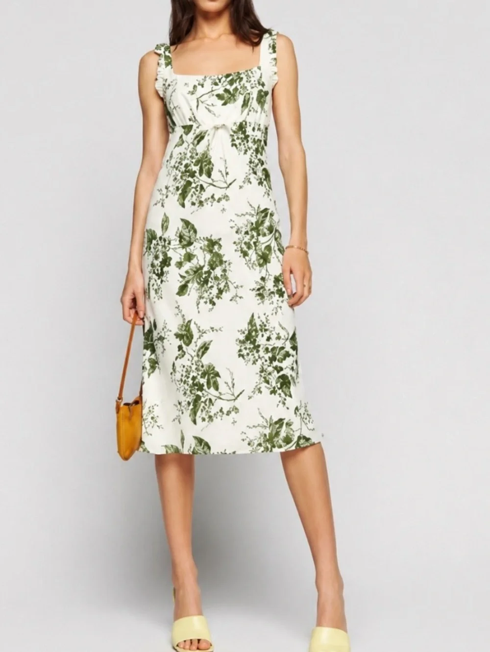 Reformation Leni floral botanical midi dress cream green size M